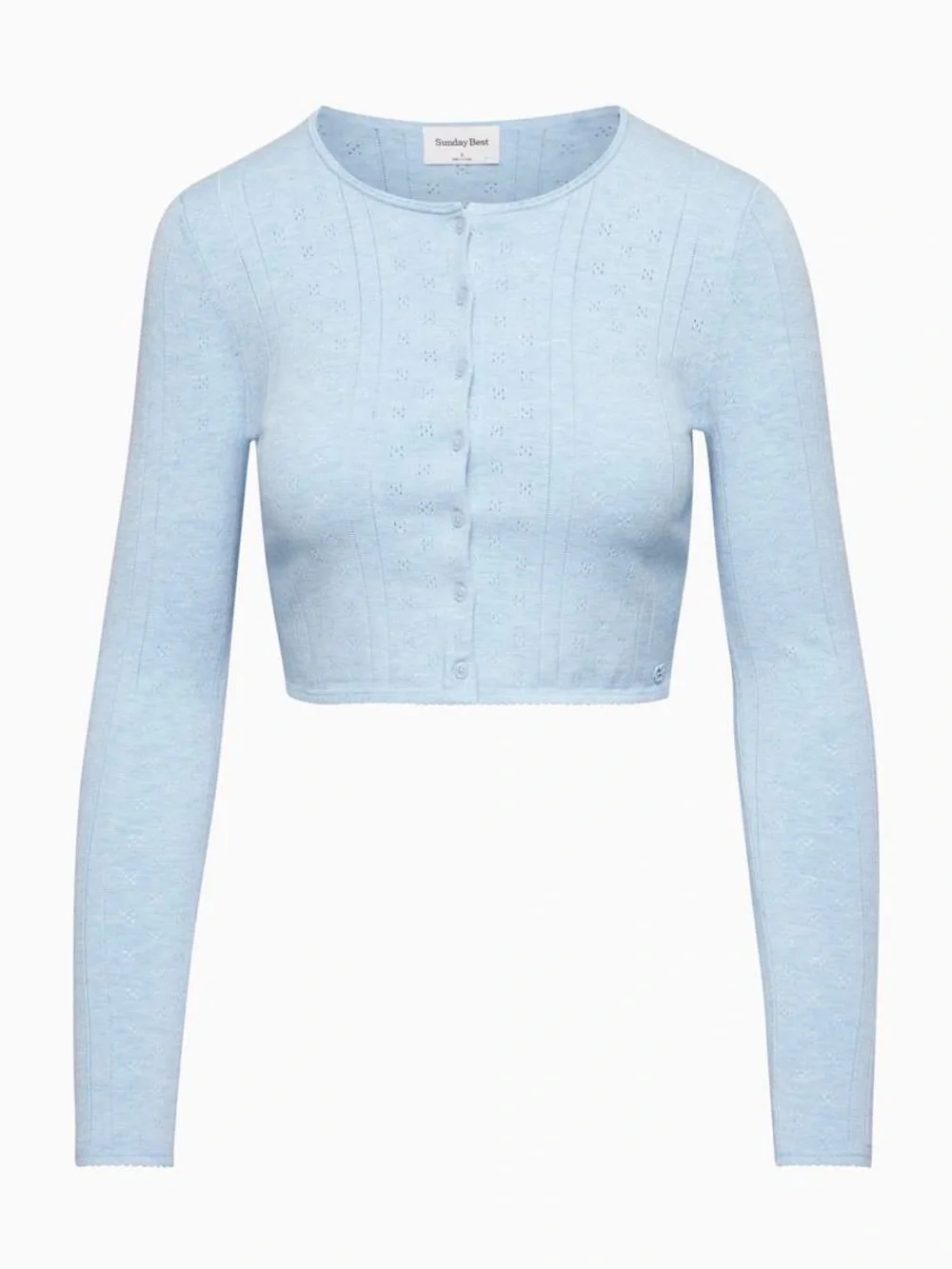Sunday Best - Aritzia Light Blue Cropped Button-Front Knit Top - Women - Picture 2 of 5